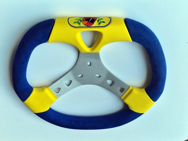 Lenkrad 320mm abgeflacht blau/gelb Wildleder